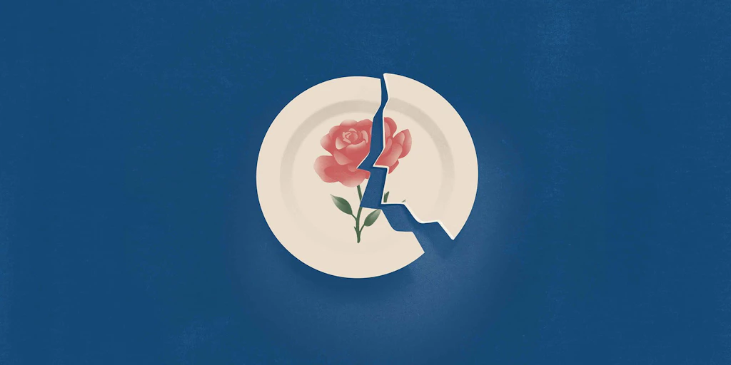 A broken ceramic plate symbolises domestic violence.