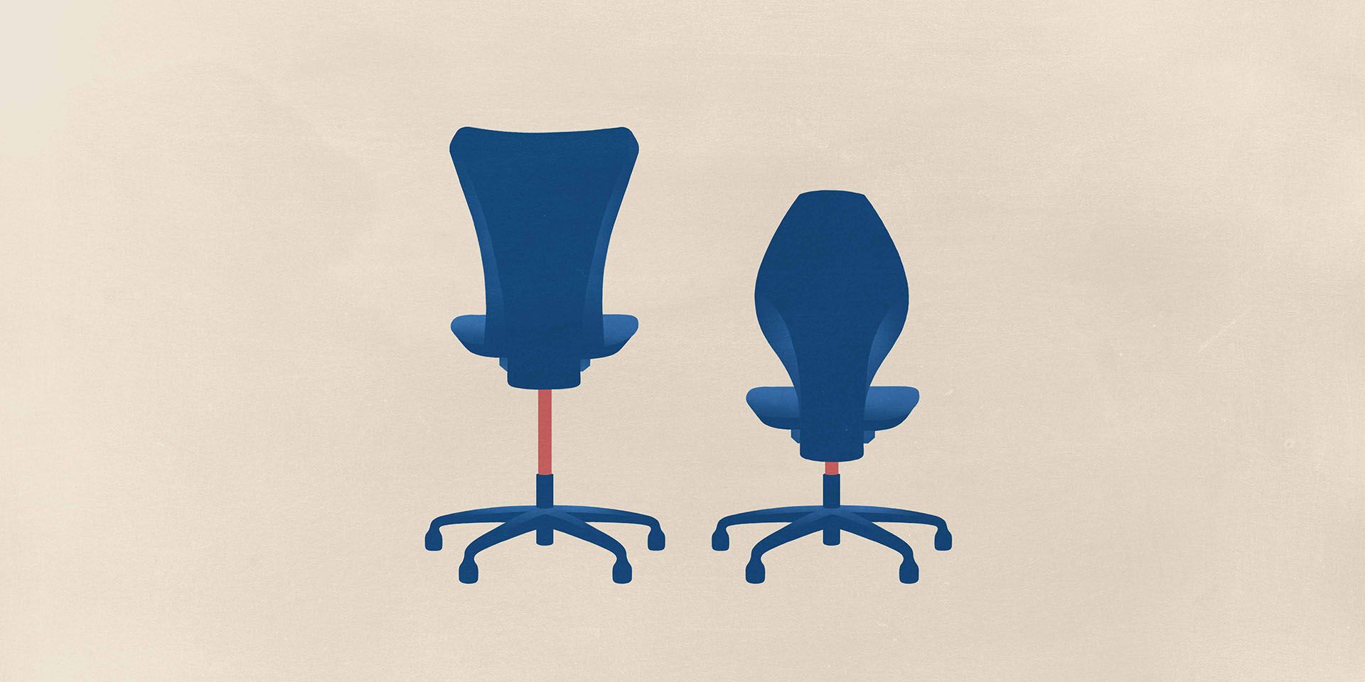Two office chairs of different heights show that equality in the workplace has not yet been achieved.