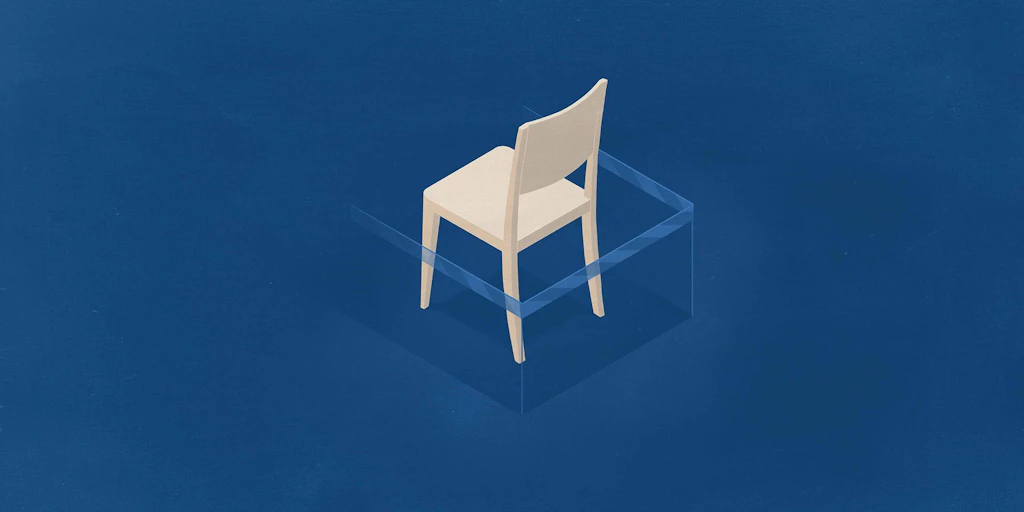 Un ruban de délimitation autour d’une chaise représente la protection contre le harcèlement sexuel sur le lieu de travail.