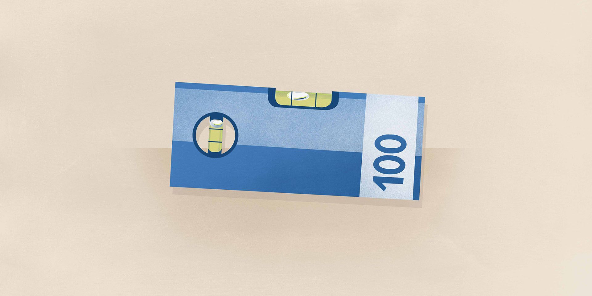 Un niveau à bulles légèrement incliné et évoquant un billet de cent francs représente l’inégalité salariale entre les femmes et les hommes.