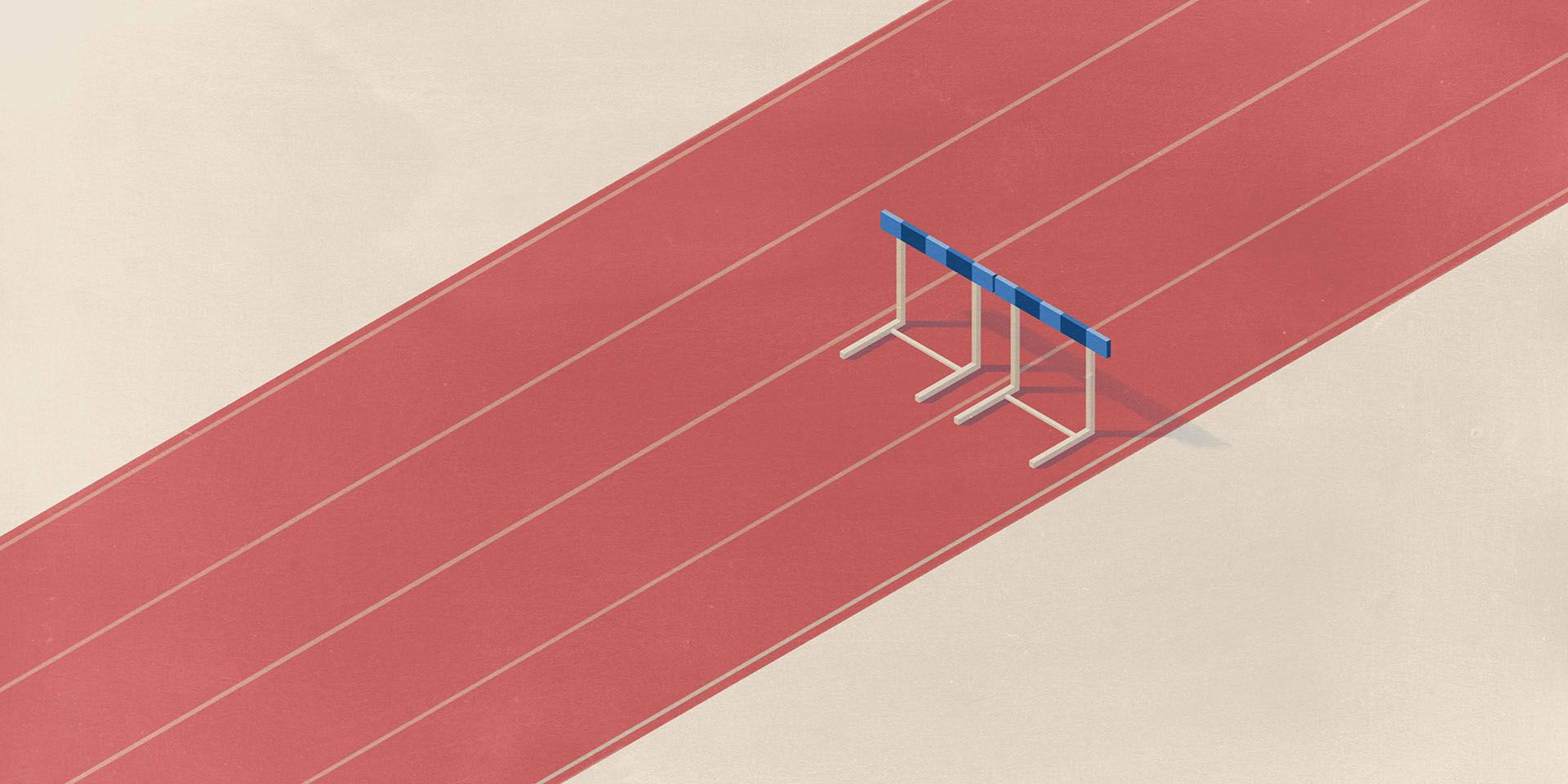 In una pista rossa a quattro corsie ci sono due ostacoli. Questi ostacoli rappresentano le difficoltà nel raggiungere la parità tra i sessi.