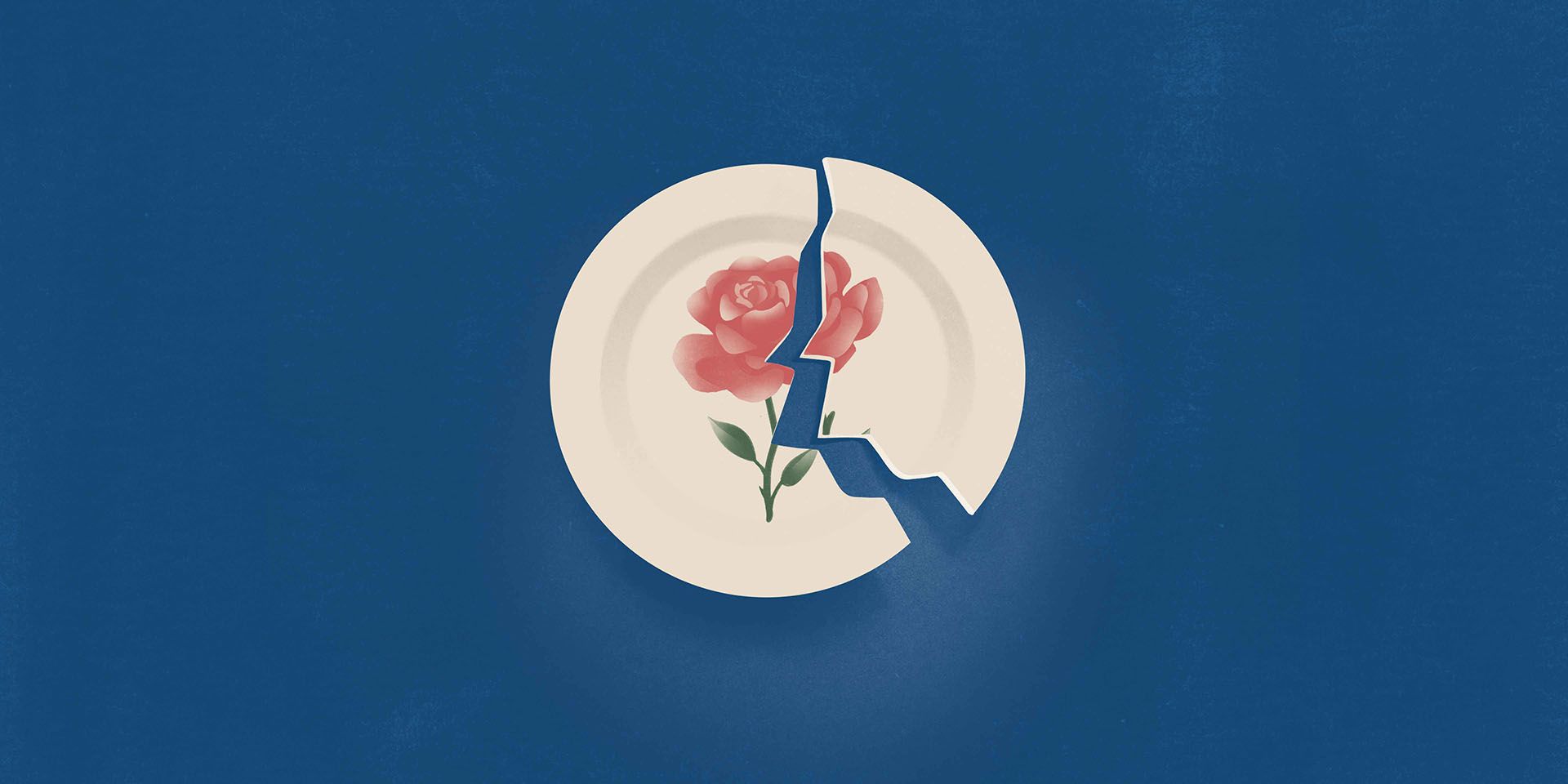Un piatto di ceramica infranto simboleggia la violenza domestica.